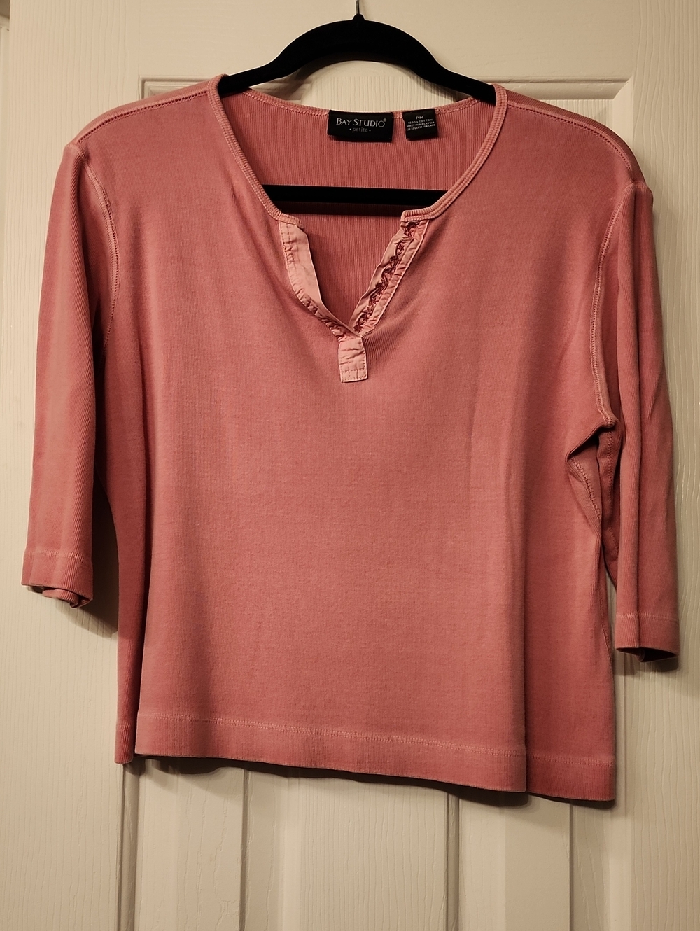Bay Studio Dusty Rose Ribbon-Trim On Neck Long Sleeve Top